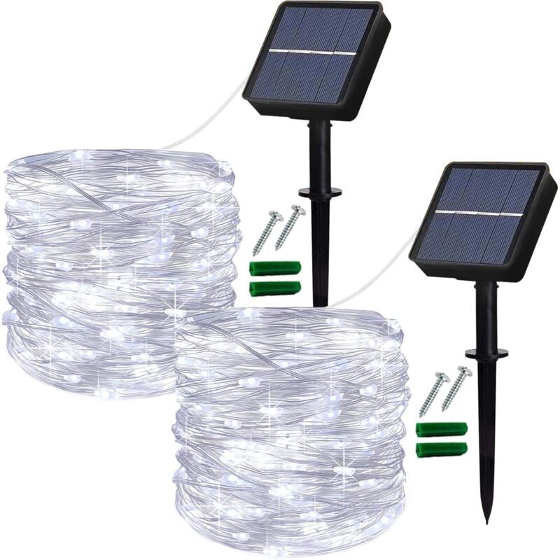 Lampes solaires d'extérieur, 2 paquets de lampes solaires de jardin 120LED étanches 12m/40ft 8 modes lumières de fées intérieures/extérieures fil de