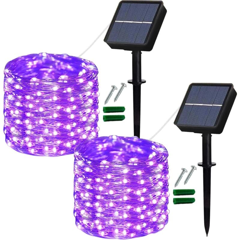 Lampes solaires d'extérieur, 2 paquets de lampes solaires de jardin 120LED étanches 12m/40ft 8 modes lumières de fées intérieures/extérieures fil de