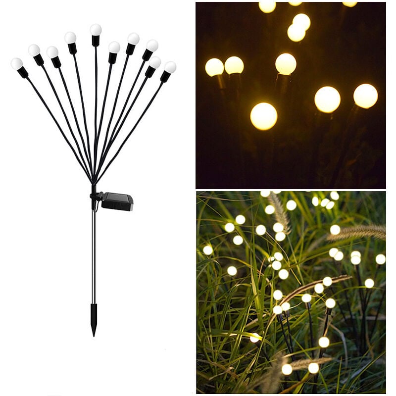 Ensoleille - Lampes solaires d'extérieur, 2 pièces 10 led, lumières lucioles solaires pour jardin, balcon, lumière solaire extérieure, décoration de