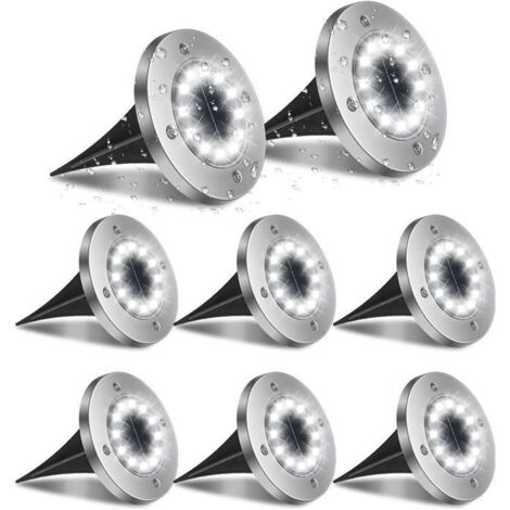 Lampes solaires d\'extérieur, 8 lampes de jardin à LED étanches IP65 6000K Spots solaires encastrés