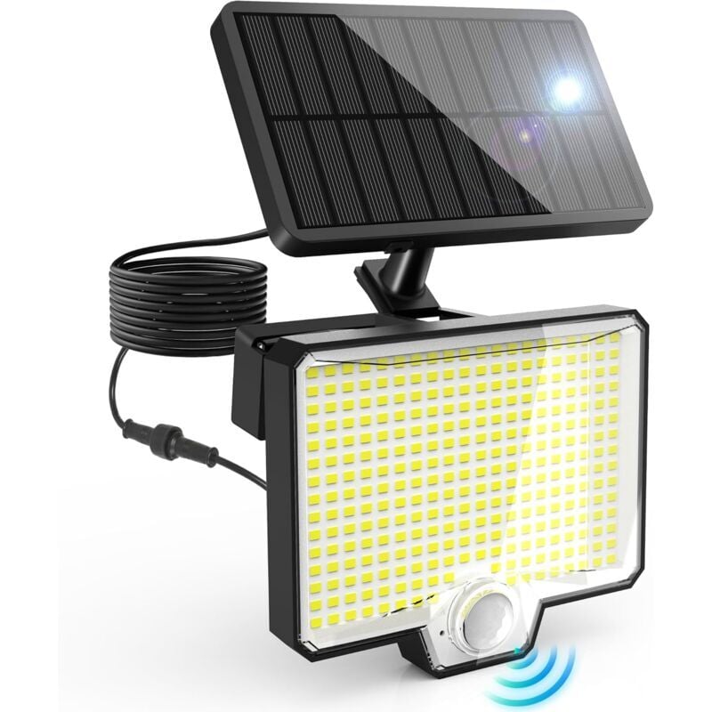 SNQ - Lampes solaires d'extérieur à 294 led avec détecteur de mouvement, 4 modes, IP65, 6000-6500K, applique murale solaire pour jardin, garage,
