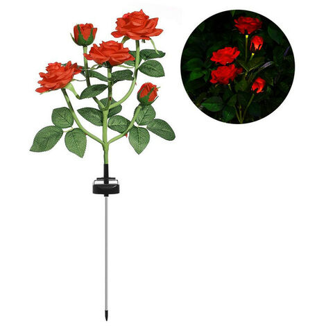 Lampes solaires d'extérieur à LED avec 5 roses, lumières décoratives pour jardin, pelouse, patio, cour, allée, décoration étanche (rouge)，