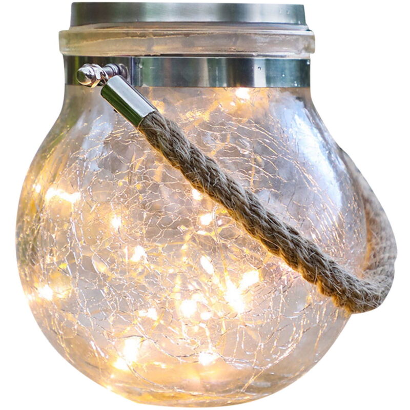Lampes solaires d'extérieur à led, lampe solaire étanche en fil de cuivre, boule craquelée, bocal en verre, décoration de jardin, lampe d'arbre,