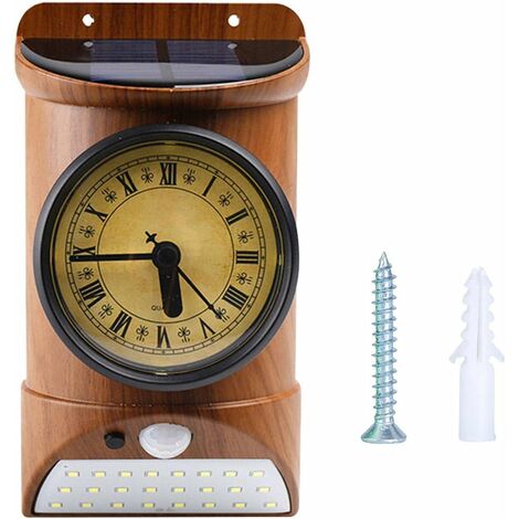Lampes solaires d'extérieur avec détecteur de mouvement avec horloge, motif arbre vintage, lumières de sécurité sans fil étanches pour mur, clôture, jardin, escalier, garage, piscine (marron)