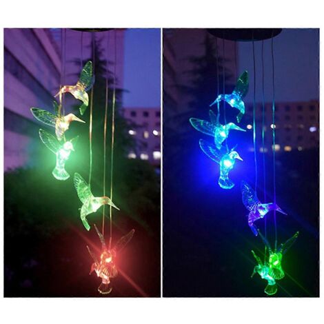 Lampes solaires d'extérieur colibri, carillons éoliens solaires, verts --