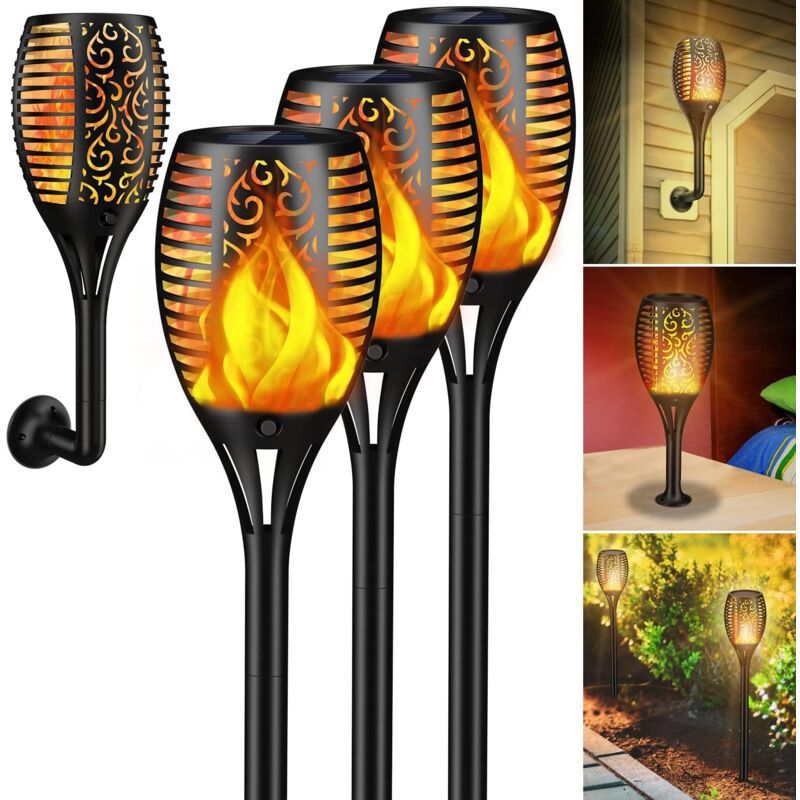 Lampes solaires d'extérieur de jardin avec flammes solaires étanches IP65, 4 lampes solaires de jardin avec flammes réalistes, marche/arrêt