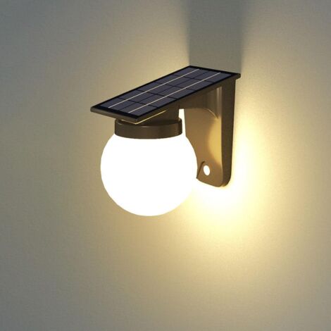Lampes solaires d'extérieur en forme de boule lumineuse avec capteur du crépuscule à l'aube, lumière de sécurité à intensité variable pour porche, extérieur, étanche, applique murale extérieure [Class