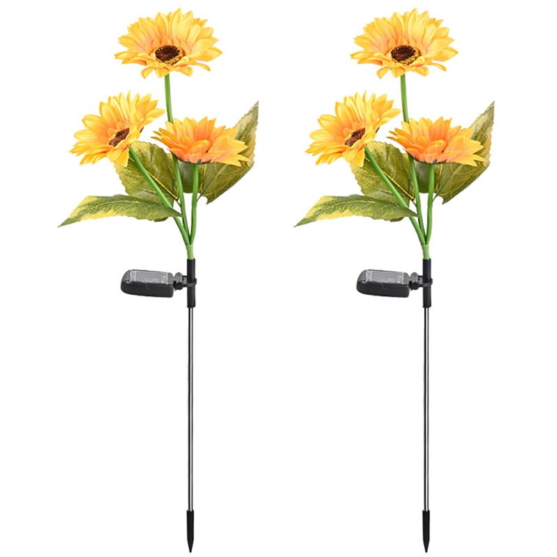 Lampes solaires d'extérieur en forme de tournesol, décoration d'extérieur avec 3 led jaunes en forme de tournesol, lampes décoratives solaires