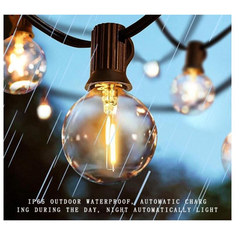 Lampes solaires d'extérieur étanches IP65,25 ampoules led G40 de rechange incassables et guirlande lumineuse led G40 de 14,5 m, ampoules de 0,05 w