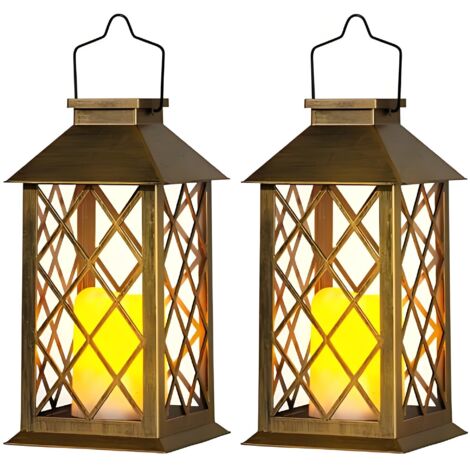 Lampes solaires d'extérieur étanches, lot de 2 lampes solaires de 14 pouces, lampes LED rétro style bougie, éclairage décoratif d'extérieur, idéal comme cadeau pour les patios et les jardins.