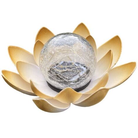 Lampes solaires d'extérieur, globe en verre brisé, décoration lotus, lampes LED en métal étanches pour terrasse, pelouse, allée, table, sol