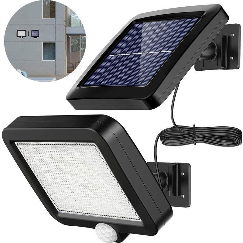 Lampes solaires d'extérieur, lampe solaire d'extérieur à 56 LED avec détecteur de mouvement, étanche IP65, angle d'éclairage de 120°, applique murale