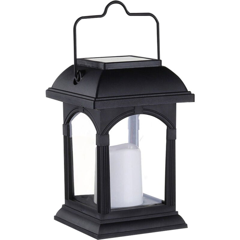 Lampes solaires d'extérieur, lanternes solaires noires étanches à led avec bougie led et effet scintillant réaliste, veilleuse festive pour jardin,