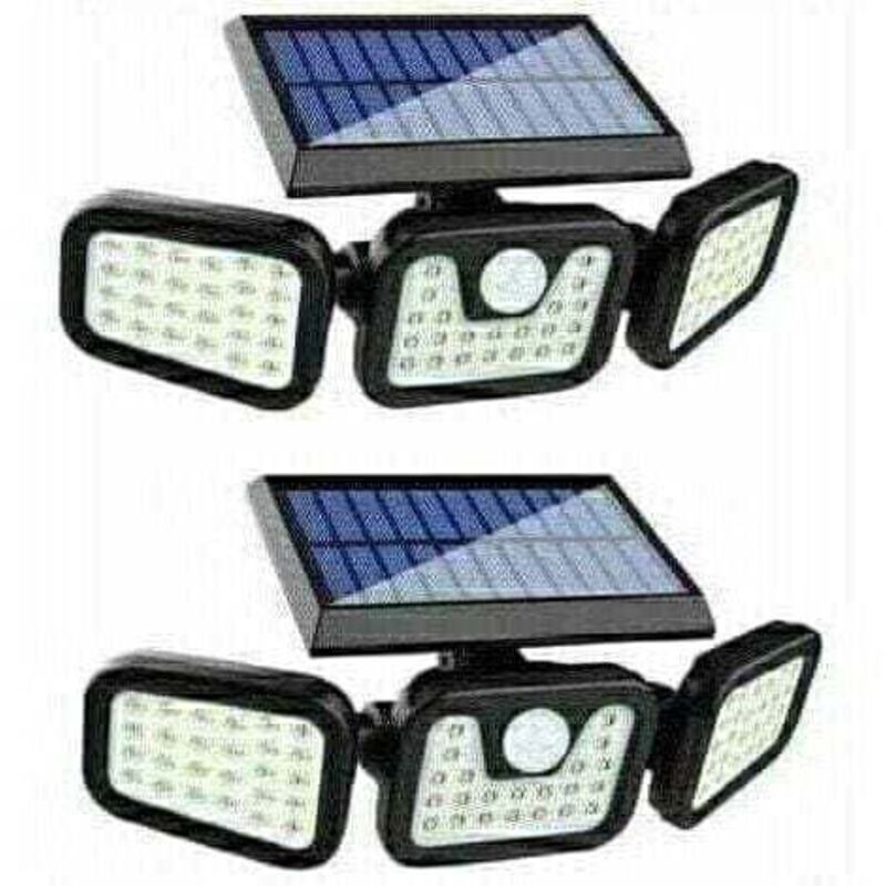 Lot de 2 Lampes Solaires Extérieur à Détecteur de Mouvement, 650LM 74LED Lumières Solaires, 3 Têtes Réglables, 270° éclairage Grand Angle IP65