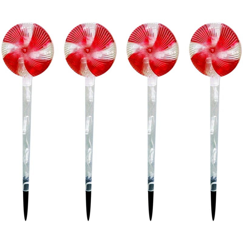 Lampes solaires d'extérieur, lot de 4 lampes de Noël led étanches, 44 led en forme de sucette à la menthe poivrée, décorations de Noël en forme de