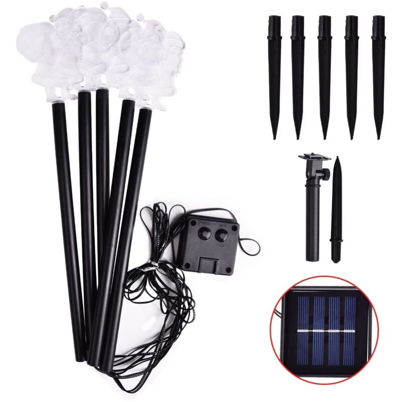 Lampes solaires d'extérieur, lot de 5 lampes led étanches pour Noël, panneau de jardin, motif de Noël, veilleuse solaire pour jardin, cour, allée