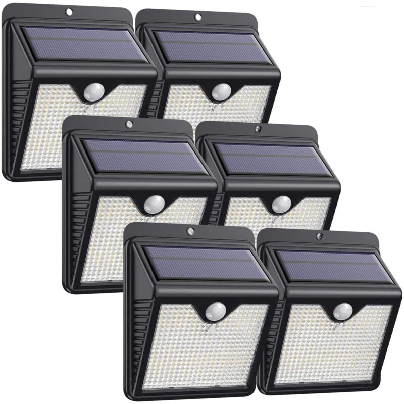 Lampes solaires d'extérieur, [Lot de 6 150 led - 1000 lumens] Lampes solaires étanches Lampes solaires à détecteur de mouvement Lampes de sécurité