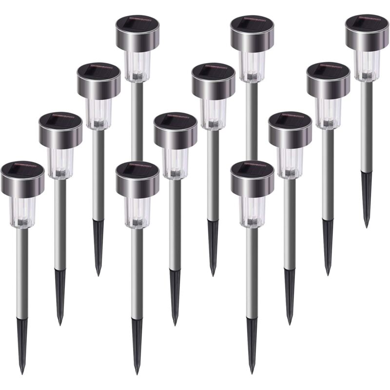 Lampes solaires d'extérieur, paquet de 12 lampes solaires d'extérieur en acier inoxydable, blanc froid Lampes solaires d'extérieur, paquet de 12 lampes solaires d'extérieur en acier inoxydable, blanc froid