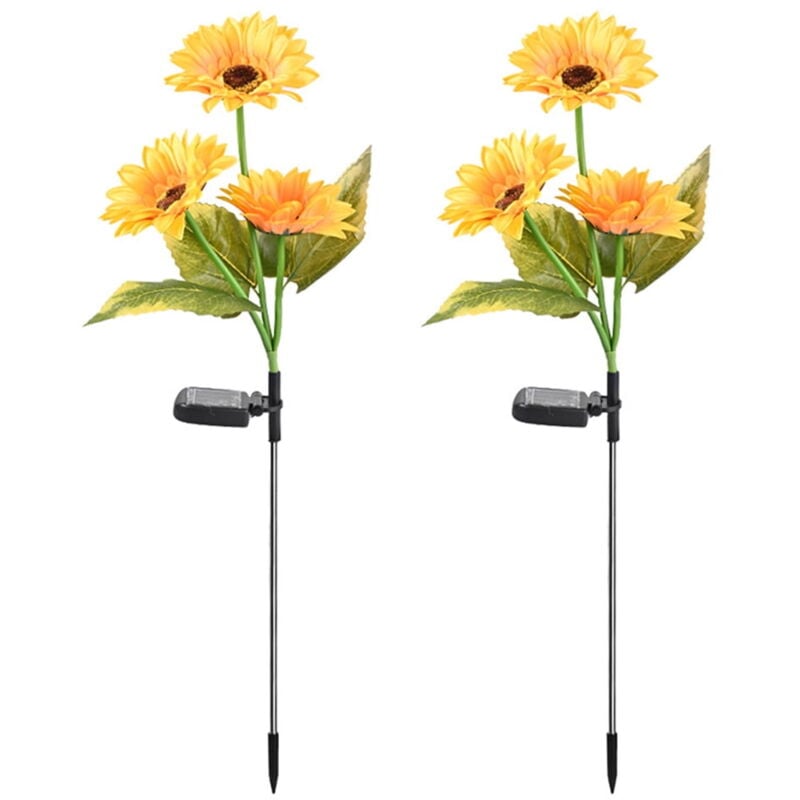 Lampes solaires d'extérieur pour décoration de jardin - Lot de 2 lampes solaires de jardin avec 3 lampes tournesol, lampes solaires d'extérieur