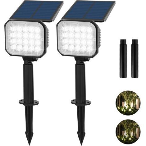 Lampes solaires d'extérieur, projecteur solaire à 20 LED, étanche IP65, éclairage de jardin extérieur, lampes solaires pour plantes de terrasse, blanc 6000K