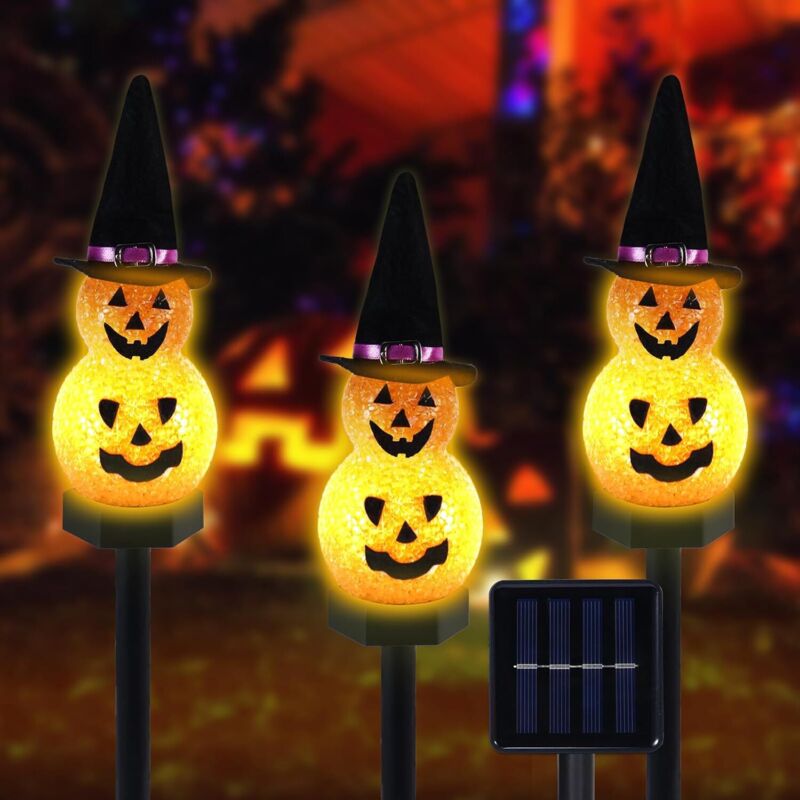 lampes solaires d'Halloween en forme de citrouille avec chapeau de sorcière, décorations d'Halloween pour jardin, cour et terrasse