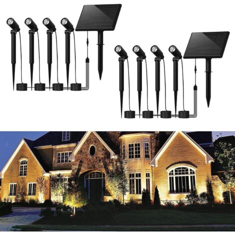 Lampes solaires extérieur 2ER - ZMH Lampes solaires LED Spots Blanc chaud Spots solaires de jardin Éclairage étanche IP65 avec piquet de terre 2 modes Spots de jardin pour arbres de trottoir