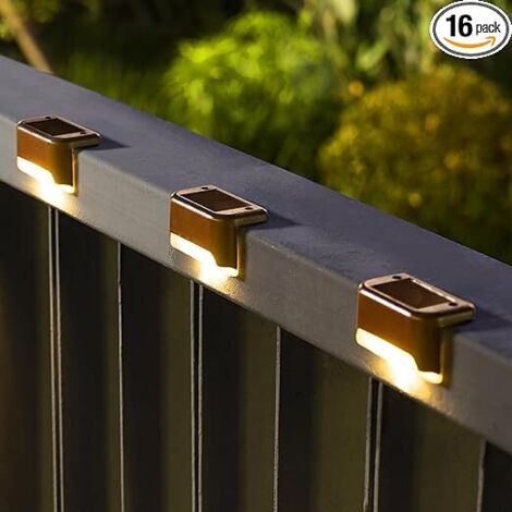 Lampes solaires extérieur LED lot 16, éclairage étanche escalier jardin terrasse blanc chaud