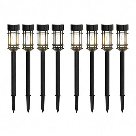Lampes solaires extérieures à 8 unités pour allées, lampes solaires étanches, en métal et verre pour l'extérieur – interrupteur automatique, éclairage paysager durable, adaptées aux cours, pelouses, a