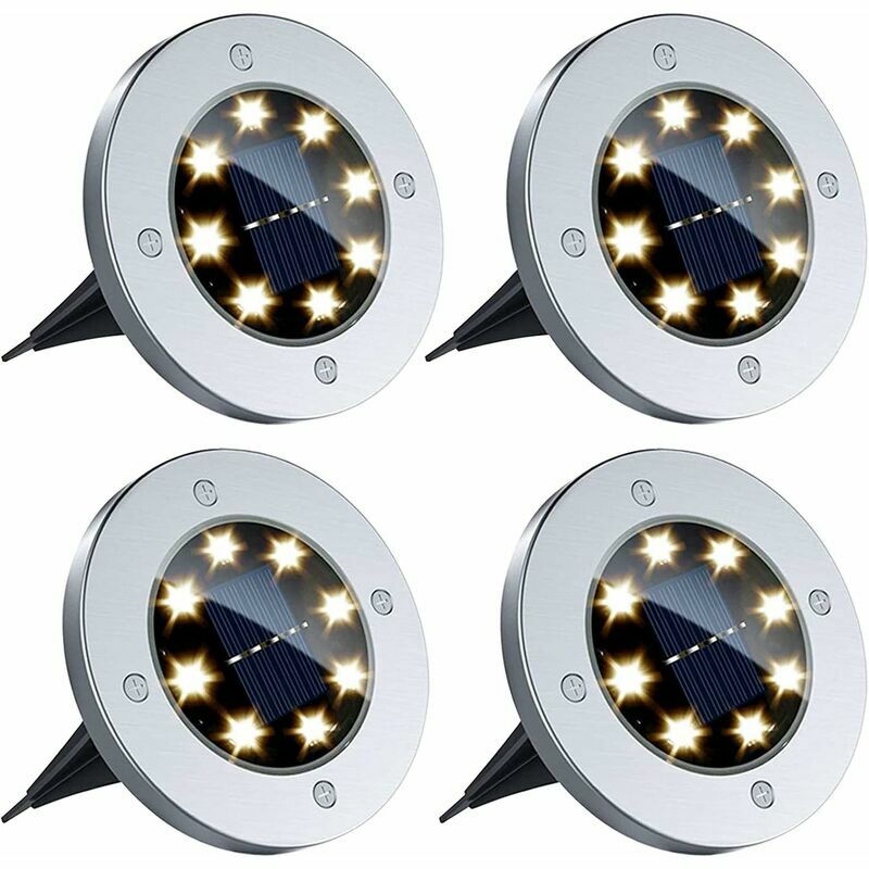 Lampes Solaires Extérieures Blanc Chaud 8 LED, 4 Pcs IP65 Étanche Lampes Solaires Extérieur Jardin Spots Solaires Encastré Solaire Extérieur Lumière