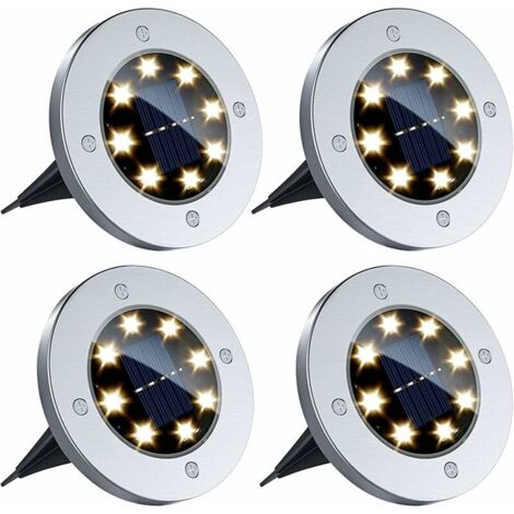 Lampes Solaires Extérieures Blanc Chaud 8 LED, 4 Pcs IP65 Étanche Lampes Solaires Extérieur Jardin Spots Solaires Encastré Solaire Extérieur Lumière pour Paysage, Terrasses, Patio, Pelouse [Classe éne
