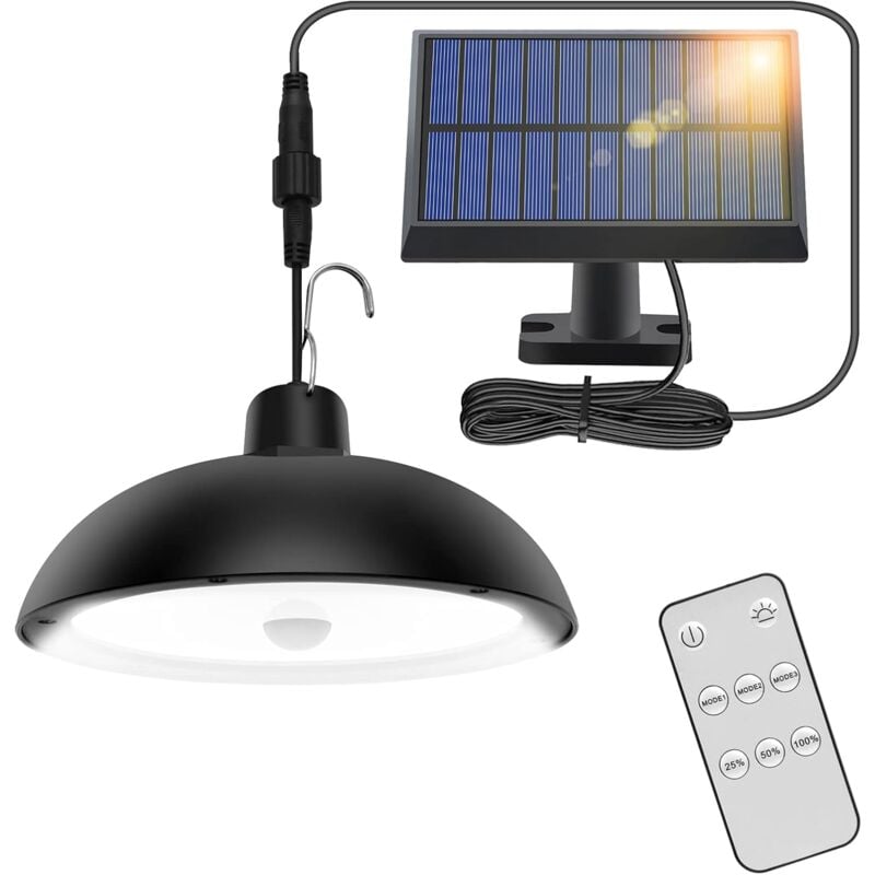 BSR - Lampes Solaires Exterieures, 78LED 4 Mode Lampe Suspendue Solaire Exterieur avec Capteur de Mouvement, TéLéCommande, 360° Panneau Solaire
