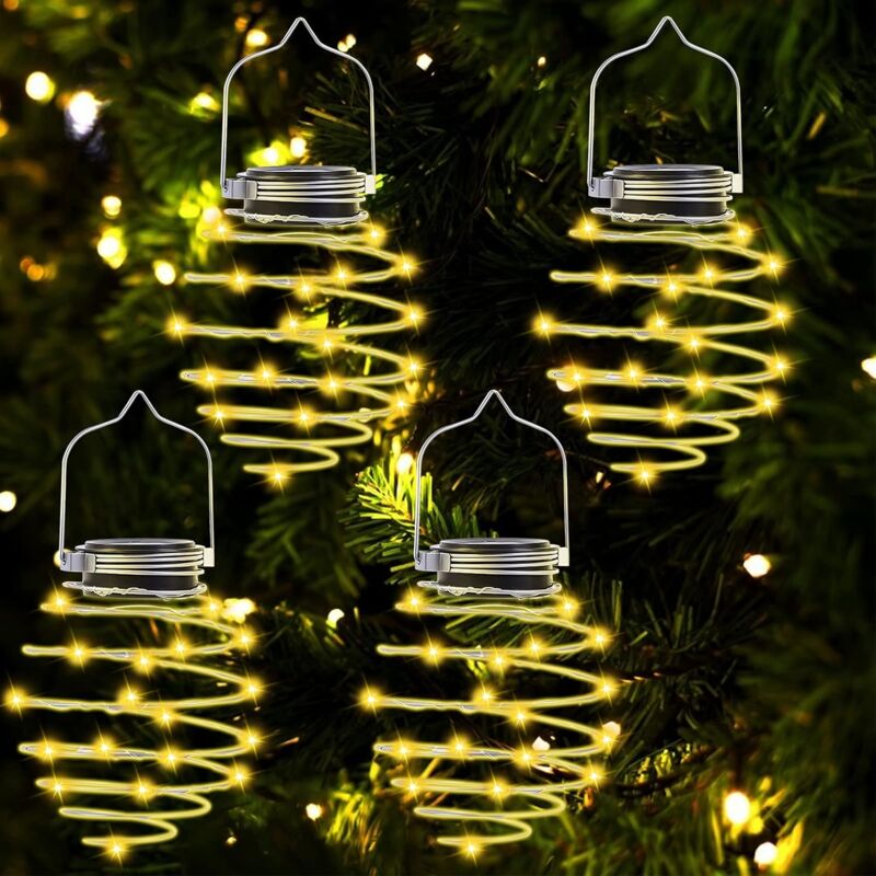 Lampes Solaires Jardin Extérieur, 4pcs Lampe Solaire Spirale Métallique Lampe Solaire IP65 Étanche Lampes Solaires pour Jardin, Patio, Porche,