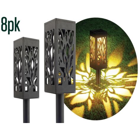 Lampes solaires LED de jardin étanches pour allée extérieure avec motif de feuilles ajourées pour patio, cour et aménagement paysager (lot de 8)