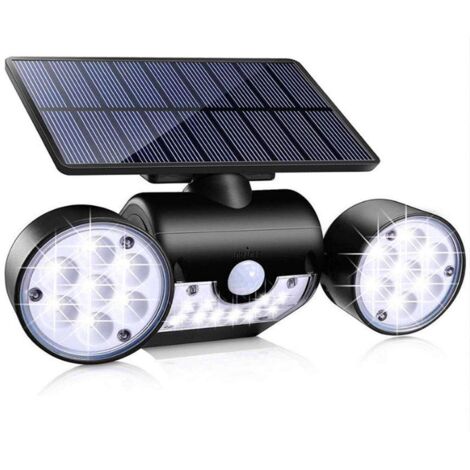 Lampes solaires LED de sécurité, appliques murales extérieures avec détecteur de mouvement et double projecteur pour terrasse, jardin et pelouse.