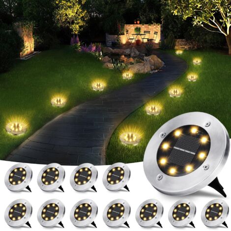 Lampes solaires , Lot de 8 lampes solaires de sol pour jardin , Lampe Solaires au Sol Blanches Acier inoxydable étanche pour l'extérieur , jardin , terrasse , pelouse , cour , passerelle