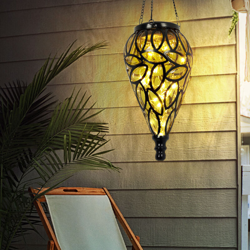 Lampes solaires pour accrocher à l'extérieur Décoration de jardin pour l'extérieur luminaire, batterie IP44 résistant aux intempéries, métal noir