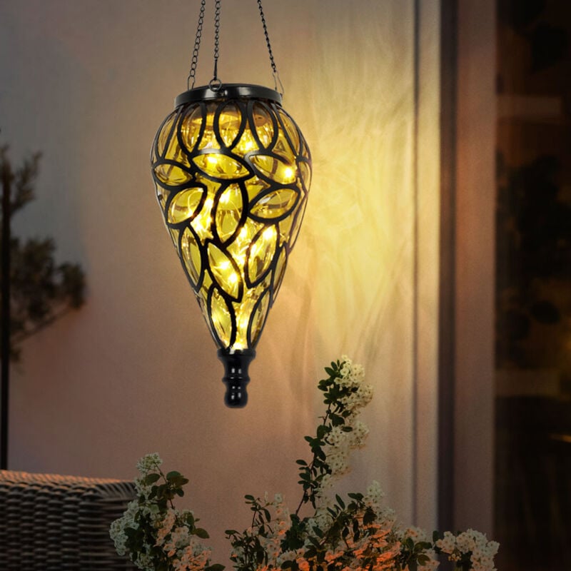 Lampes solaires pour accrocher à l'extérieur Décoration de jardin pour l'extérieur luminaire, batterie IP44 résistant aux intempéries, métal noir