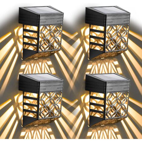 Lampes solaires pour clôtures, Lampes murales solaires 4 packs, Décoration extérieure étanche pour patio, escaliers, mur, sentier et allée