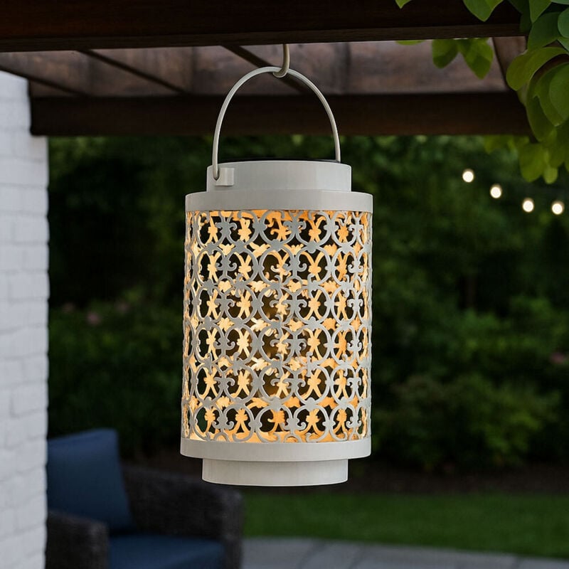 Lampes solaires pour décoration de jardin extérieur lanterne lampe orientale Lanternes solaires pour extérieur en métal blanc, oriental, led, DxH