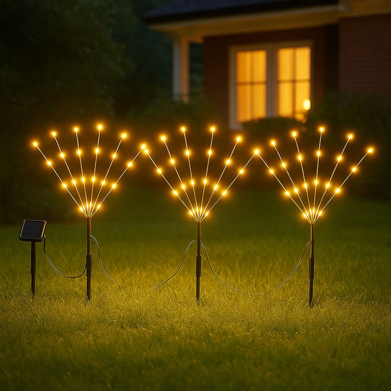 Lampes solaires pour décoration extérieure de jardin, lampe solaire à 3 branches, piquet de terre marron avec interrupteur, 1x led, l 900 cm