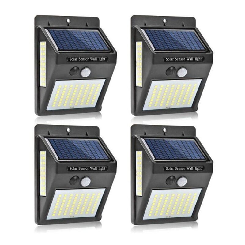 Lampes solaires pour extérieur avec détecteur de mouvement, 4 Pack 100LED Lumière Solaire IP65 Etanche 1200mAh Projecteur Extérieur, Éclairage Mural
