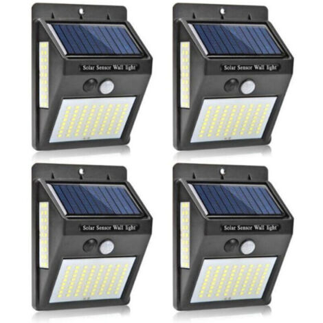 Lampes solaires pour extérieur avec détecteur de mouvement, 4 Pack 100LED Lumière Solaire IP65 Etanche 1200mAh Projecteur Extérieur, Éclairage Mural de Sécurité sans Fil pour Jardin