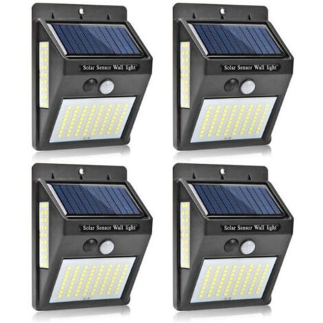 Lampes solaires pour extérieur avec détecteur de mouvement, 4 Pack 100LED Lumière Solaire IP65 Etanche 1200mAh Projecteur Extérieur, Éclairage Mural de Sécurité sans Fil pour Jardin