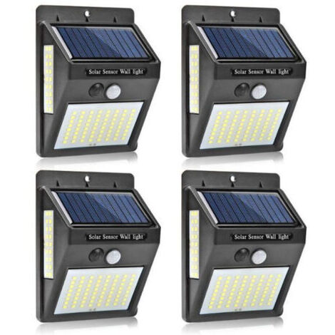 Lampes solaires pour extérieur avec détecteur de mouvement, 4 Pack 100LED Lumière Solaire IP65 Etanche 1200mAh Projecteur Extérieur, Éclairage Mural de Sécurité sans Fil pour Jardin