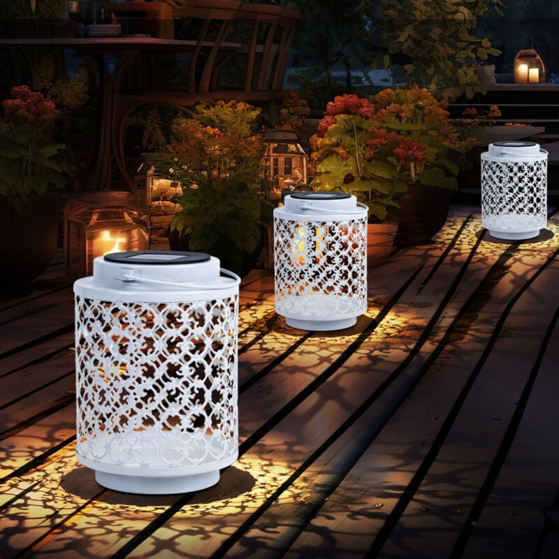 Lampes solaires pour extérieur décoration de jardin lanterne lampe orientale lanternes solaires pour extérieur métal blanc, oriental, led, DxH 13x18