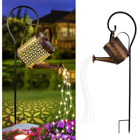 Lampes solaires pour extérieur jardin, Métal Imperméables arrosoirs solaires avec guirlande lumineuse, décoration de jardin pour l'extérieur pour Chemin Cour Arbre (avec support)