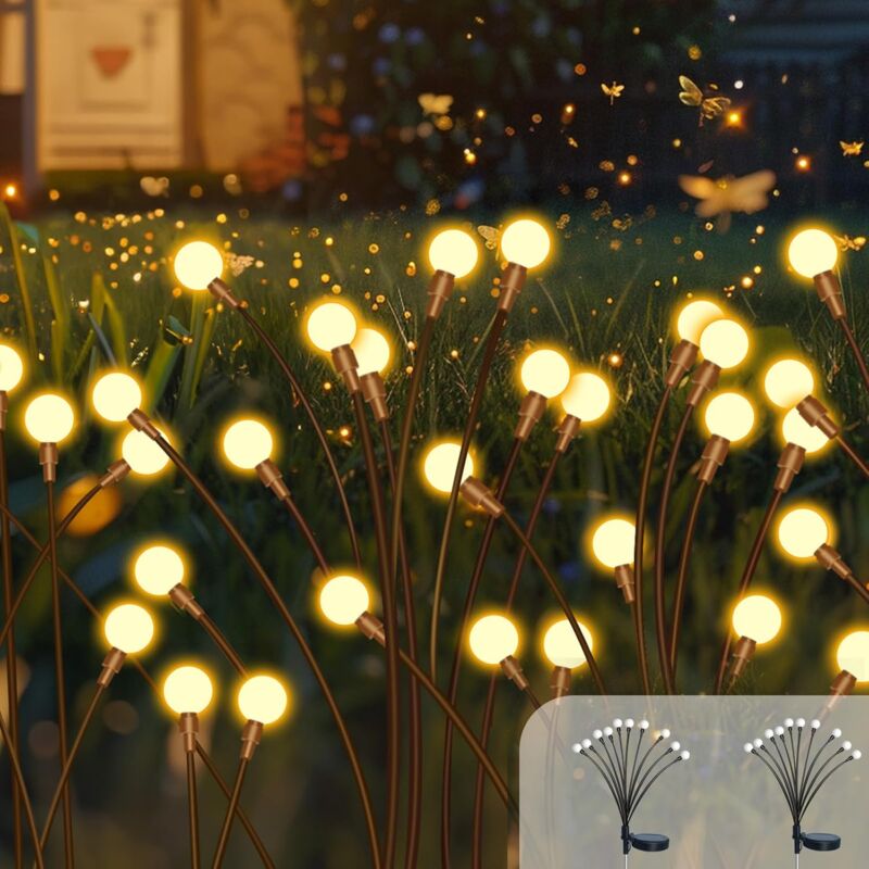 Lampes solaires pour le jardin, pack de 2 (20 led) Lampes solaires lucioles Eclairage extérieur Jardin Lampes décoratives IP65 Etanche Lumière
