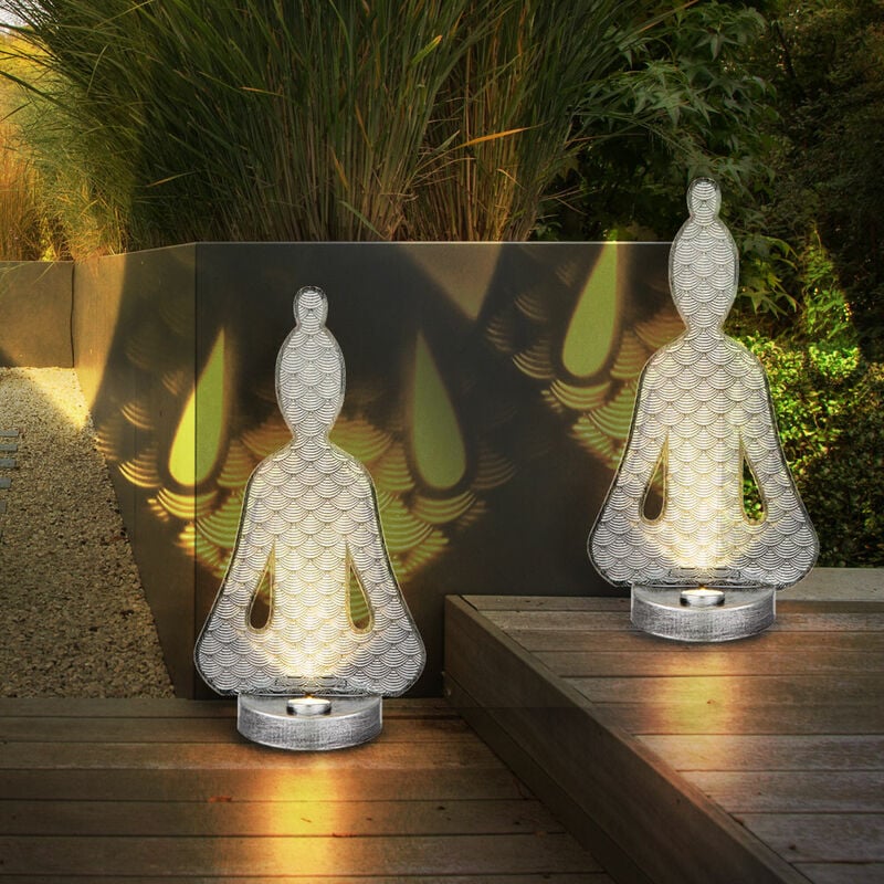 Lampes solaires pour l'extérieur, décoration de jardin, extérieur, figurines Solar Buddha, IP44, batterie rechargeable, métal plastique, 1x LED
