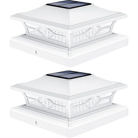 Lampes solaires pour poteaux : 2 - Pack Outdoor Deck Post Cap Lights White for Dock Fence Waterproof 2 Color Modes,4x4/6x6 Wooden/Vinyl Posts