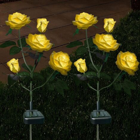 Lampes solaires roses d'extérieur, lot de 2, décoratives, étanches, pour jardin, terrasse et allée (jaune)